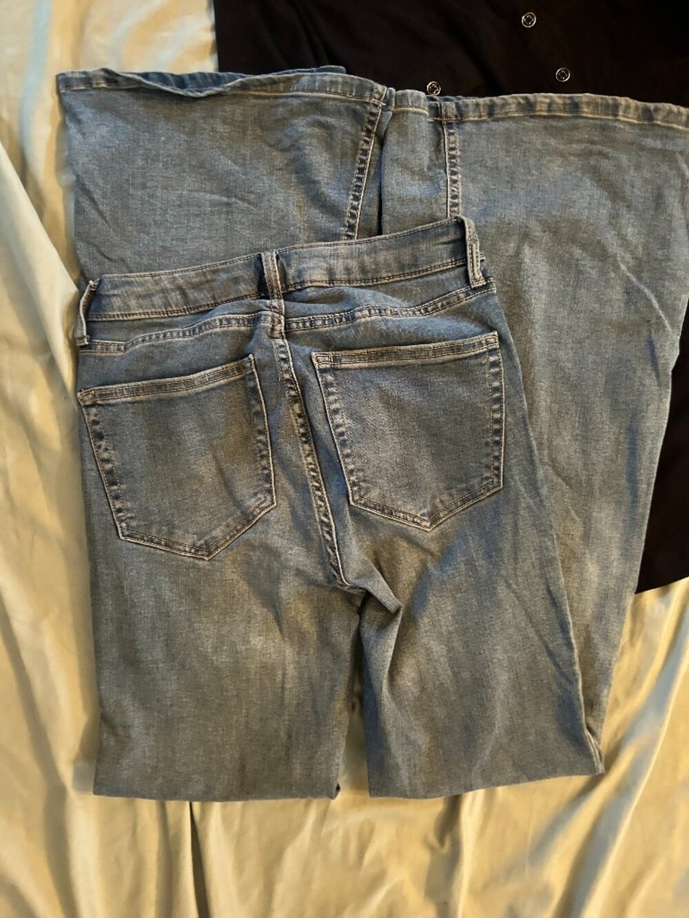 size 4 blue denim jeans womens pants four stretch flare bell bottom jean